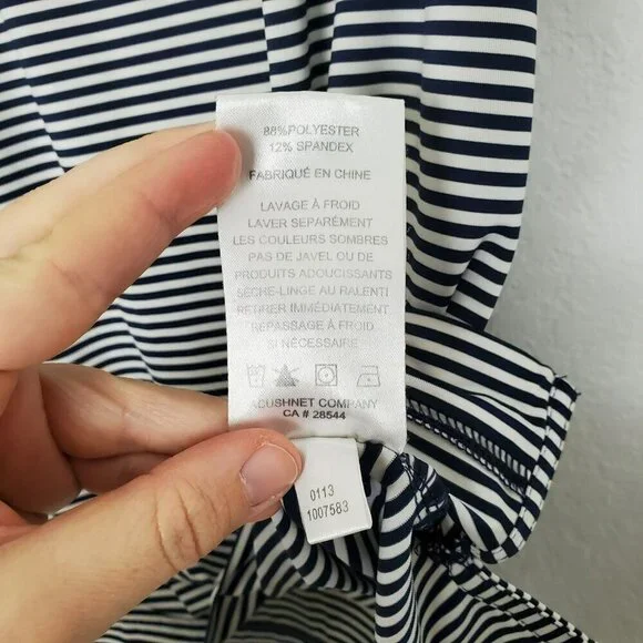 FootJoy Mens Golf Polo Size M Blue White Striped Short Sleeve Button LOGO - Picture 6 of 9